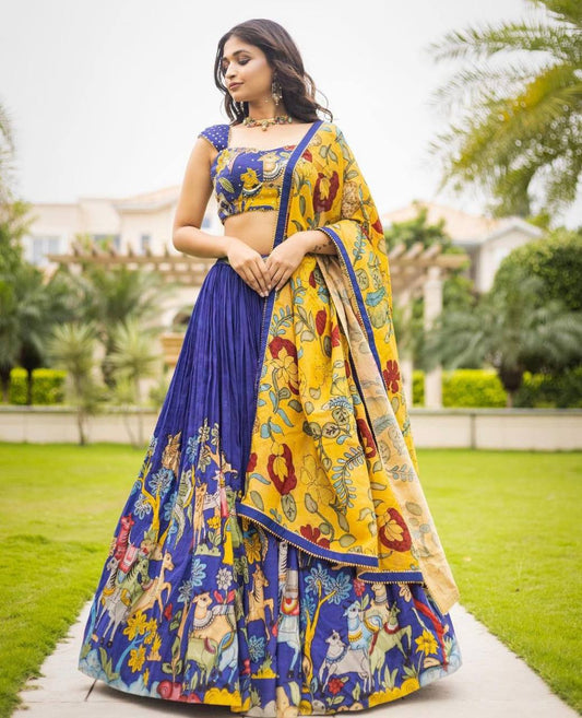 Elegant Kalamkari Print Lehenga Choli - Chinon Fabric, Fully Stitched