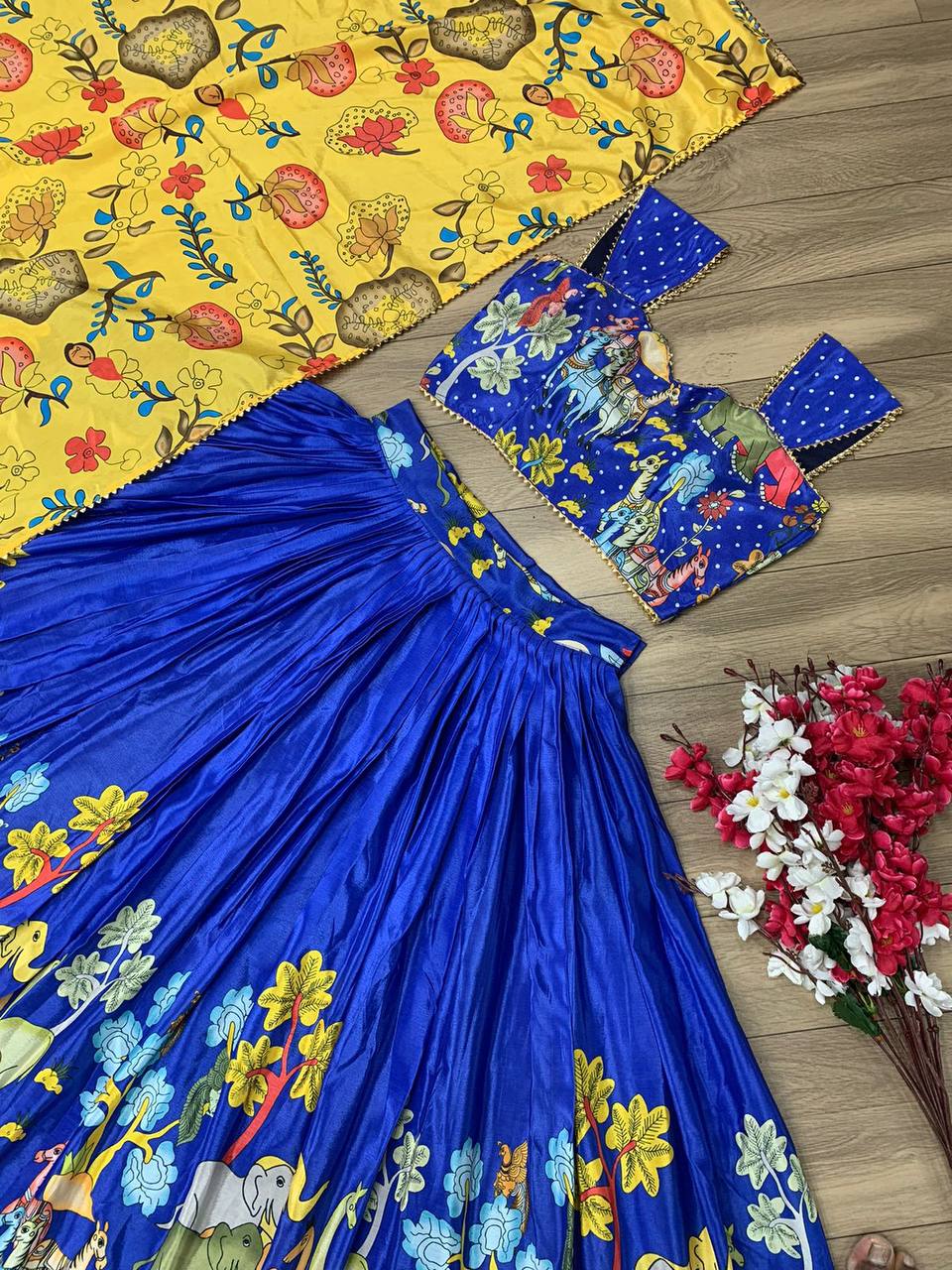 Elegant Kalamkari Print Lehenga Choli - Chinon Fabric, Fully Stitched