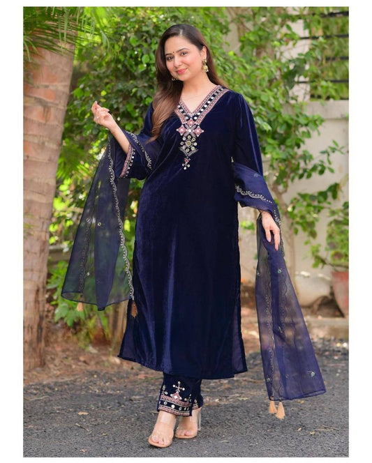 "Velvet Elegance: Sequined Winter Anarkali Suit - Ready-to-Wear Collection"