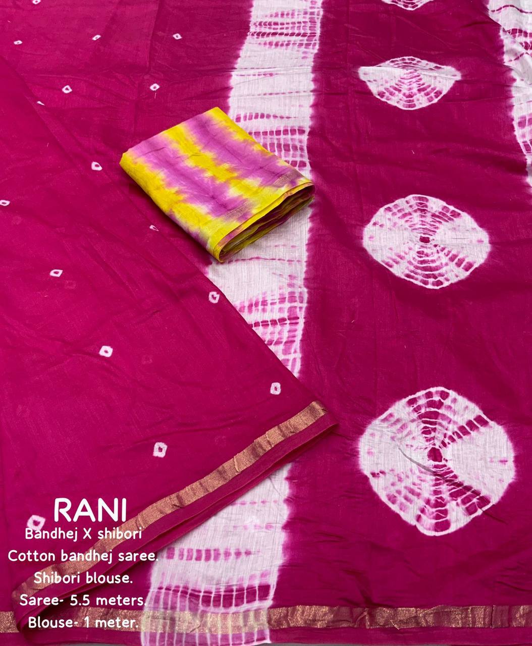 Women's Beautiful Bandhej Shibori Block Printed Pure Chanderi Cotton Saree With Blouse