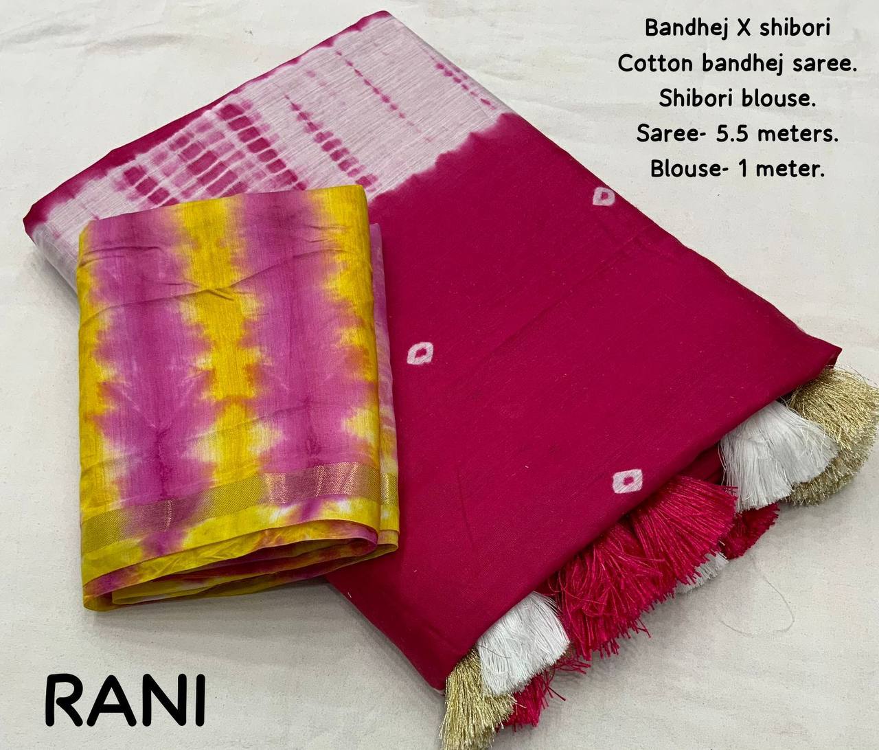 Women's Beautiful Bandhej Shibori Block Printed Pure Chanderi Cotton Saree With Blouse