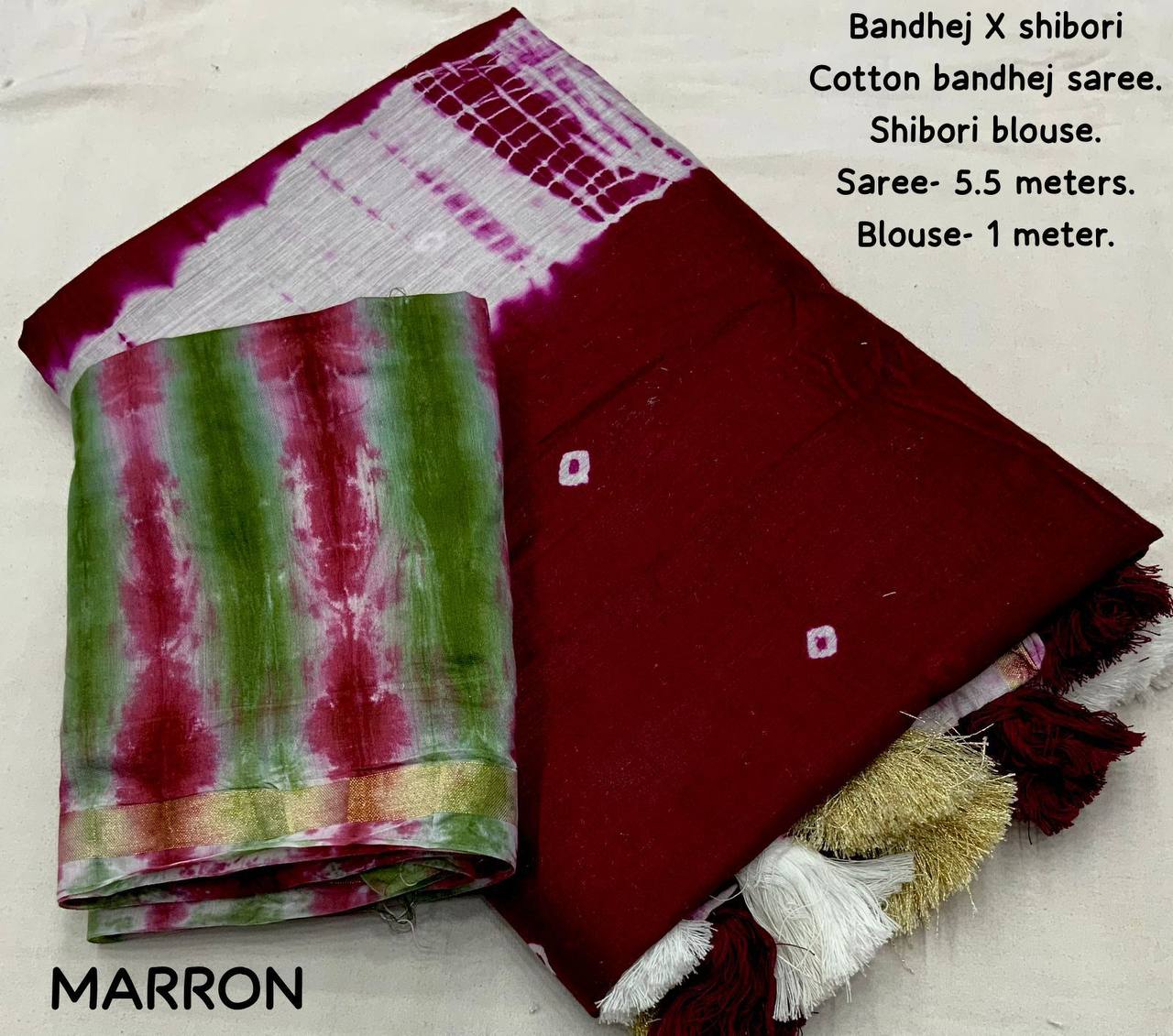 Women's Beautiful Bandhej Shibori Block Printed Pure Chanderi Cotton Saree With Blouse