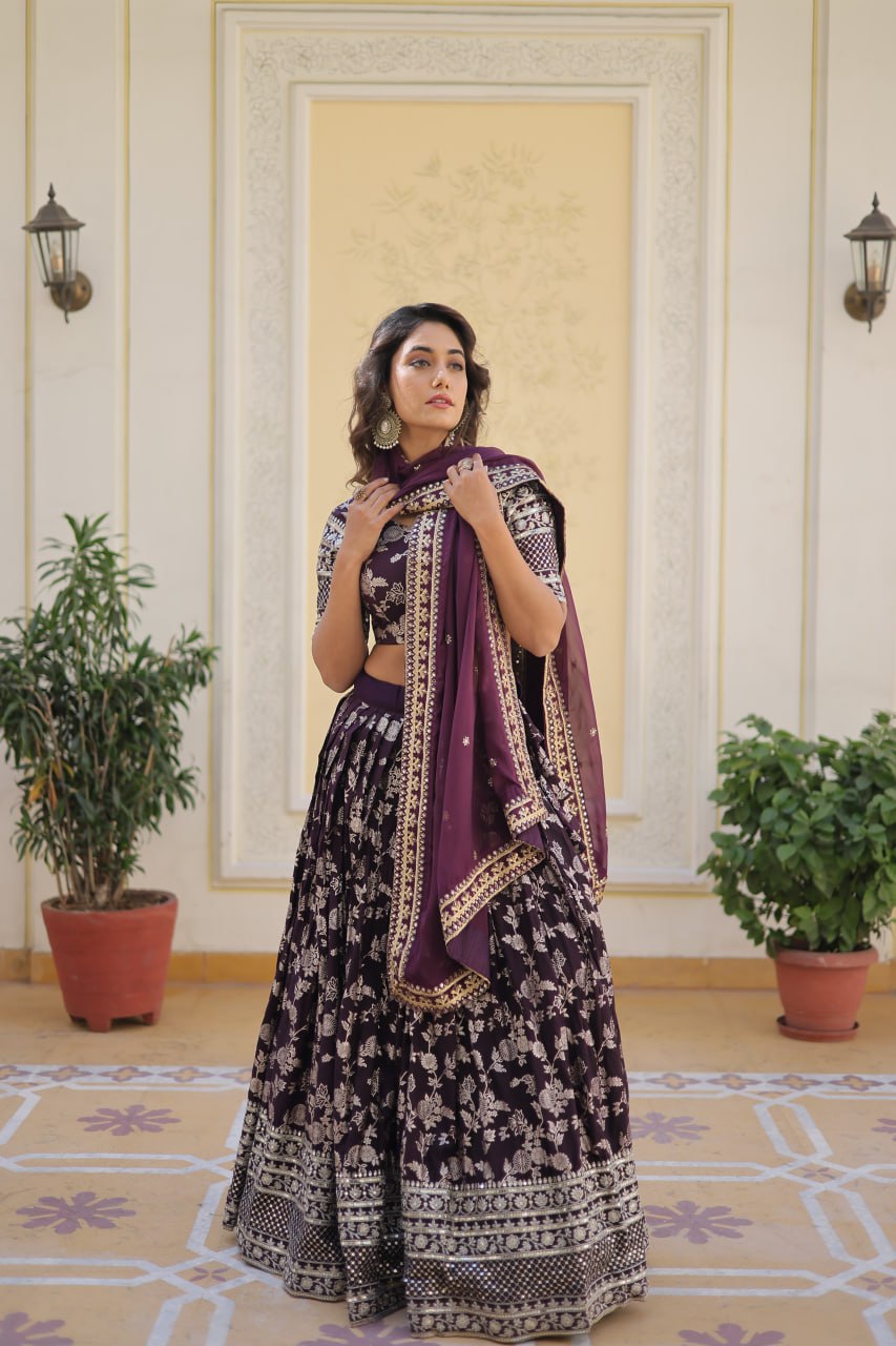 "Dazzling Sequins Elegance: Designer Viscose Jacquard with EmbroideredLehenga Choli Set - 2024 Collection"