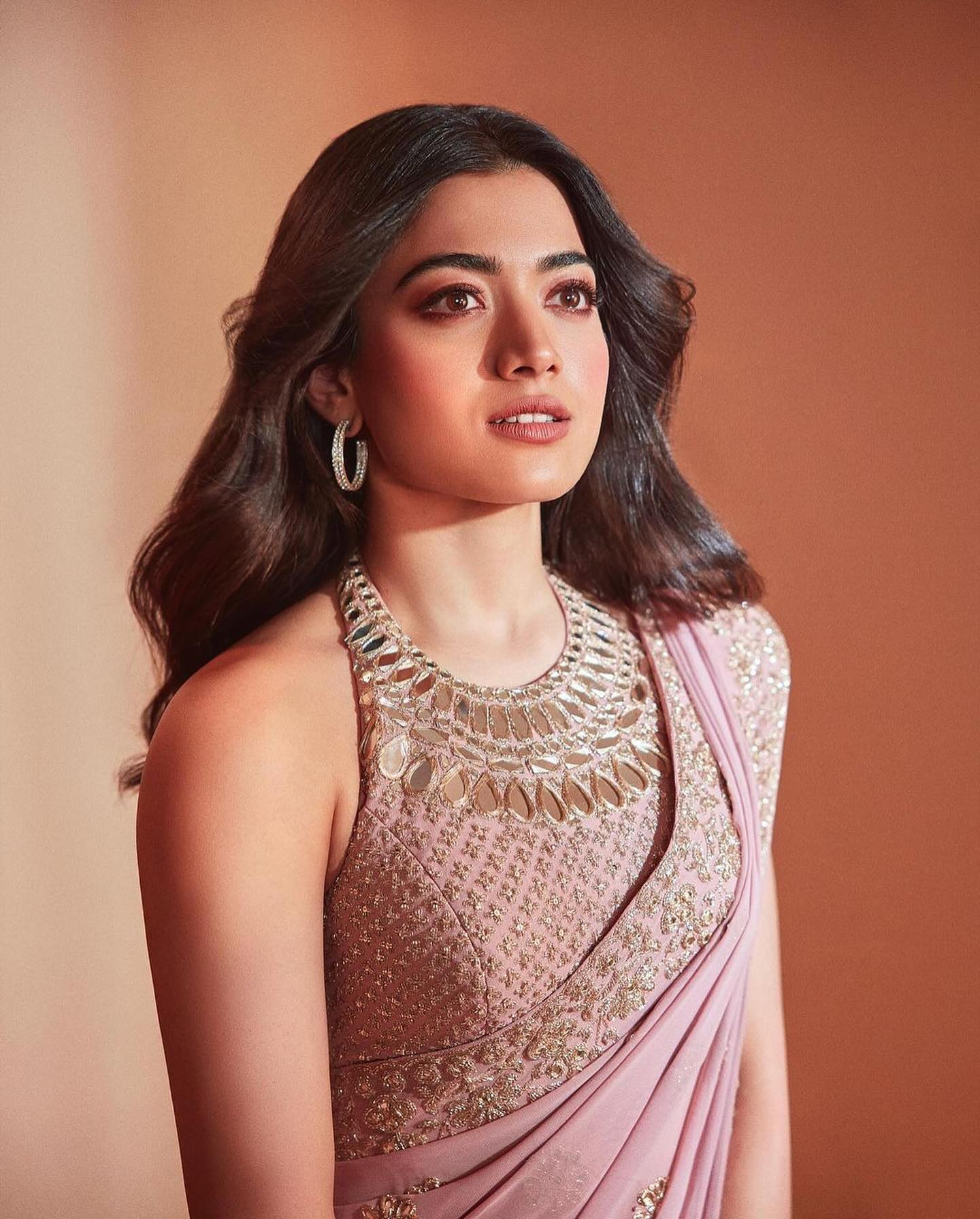 "Rashmika Mandanna Inspired Saree Set - Faux Georgette with Thread, Sequence, and Mirror Work"