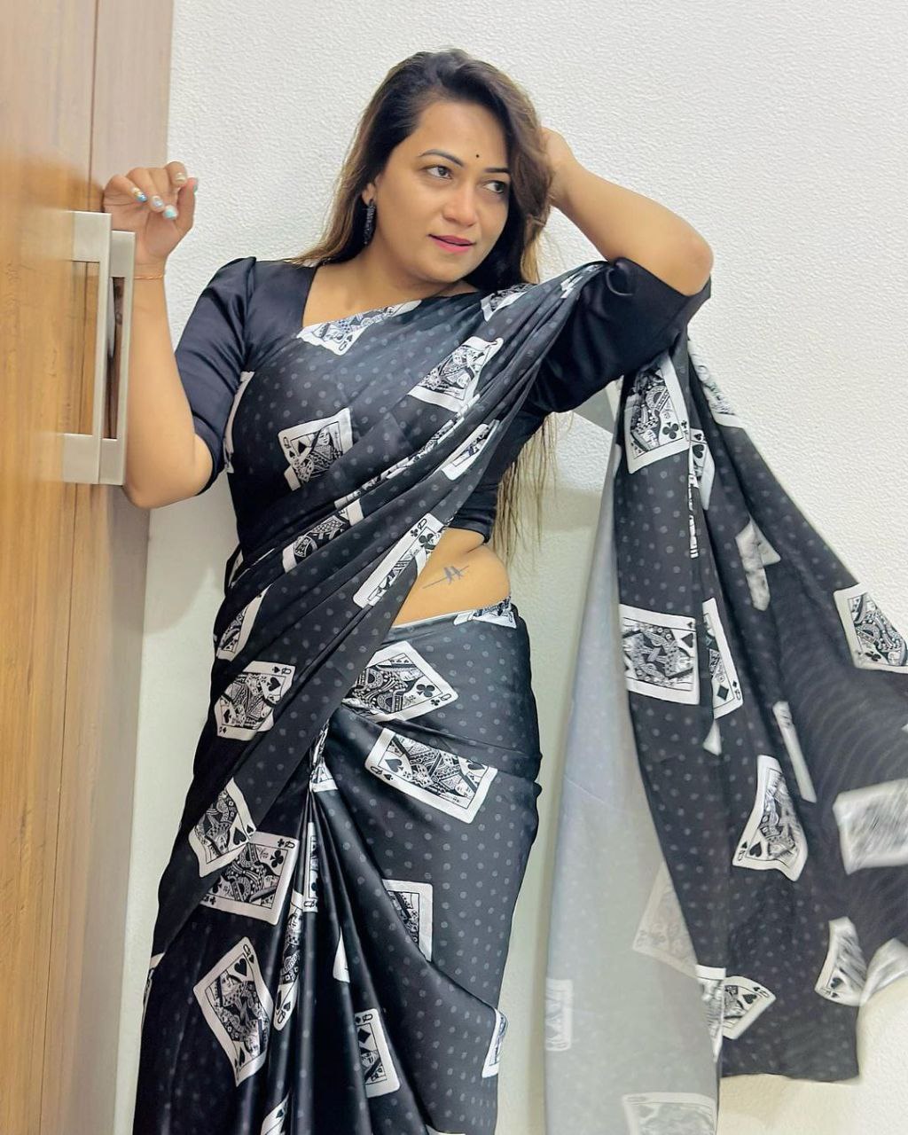 Women's Beautiful Digital Printed Japan Satin SIlk Saree With Running Blouse