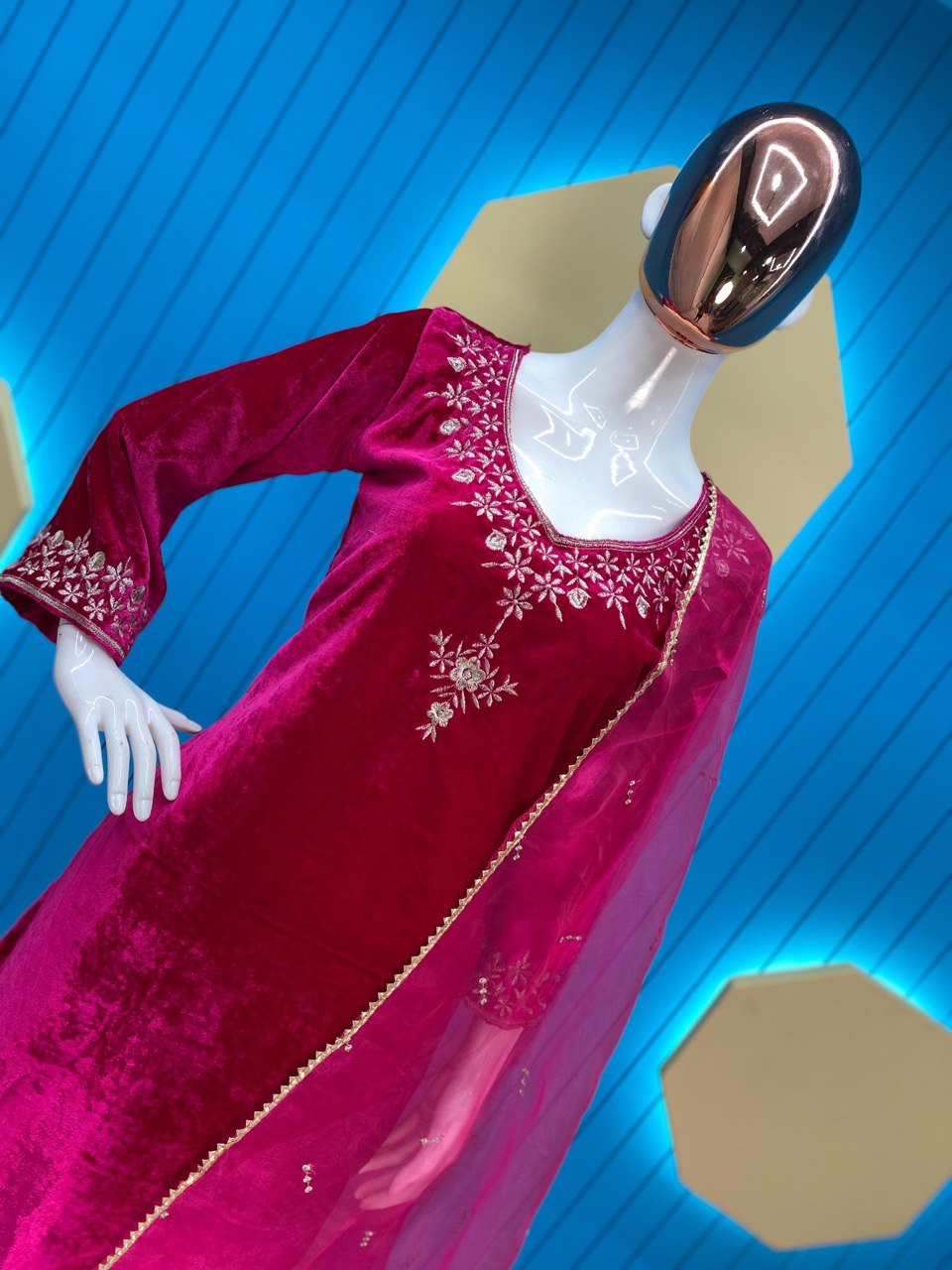 "Opulent Viscos Velvet Embroidery Ensemble: Top, Pant & Dupatta Set - Luxe Elegance for Special Occasions"