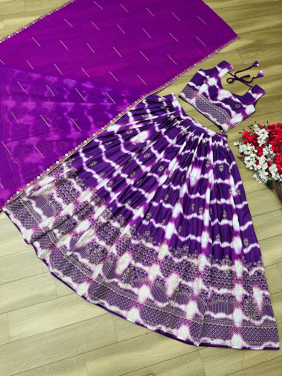 "Graceful Festival Lehenga Choli Set: Chent Crep, Digital Print Embroidery, Fully Stitched - Perfect for Celebrations!"