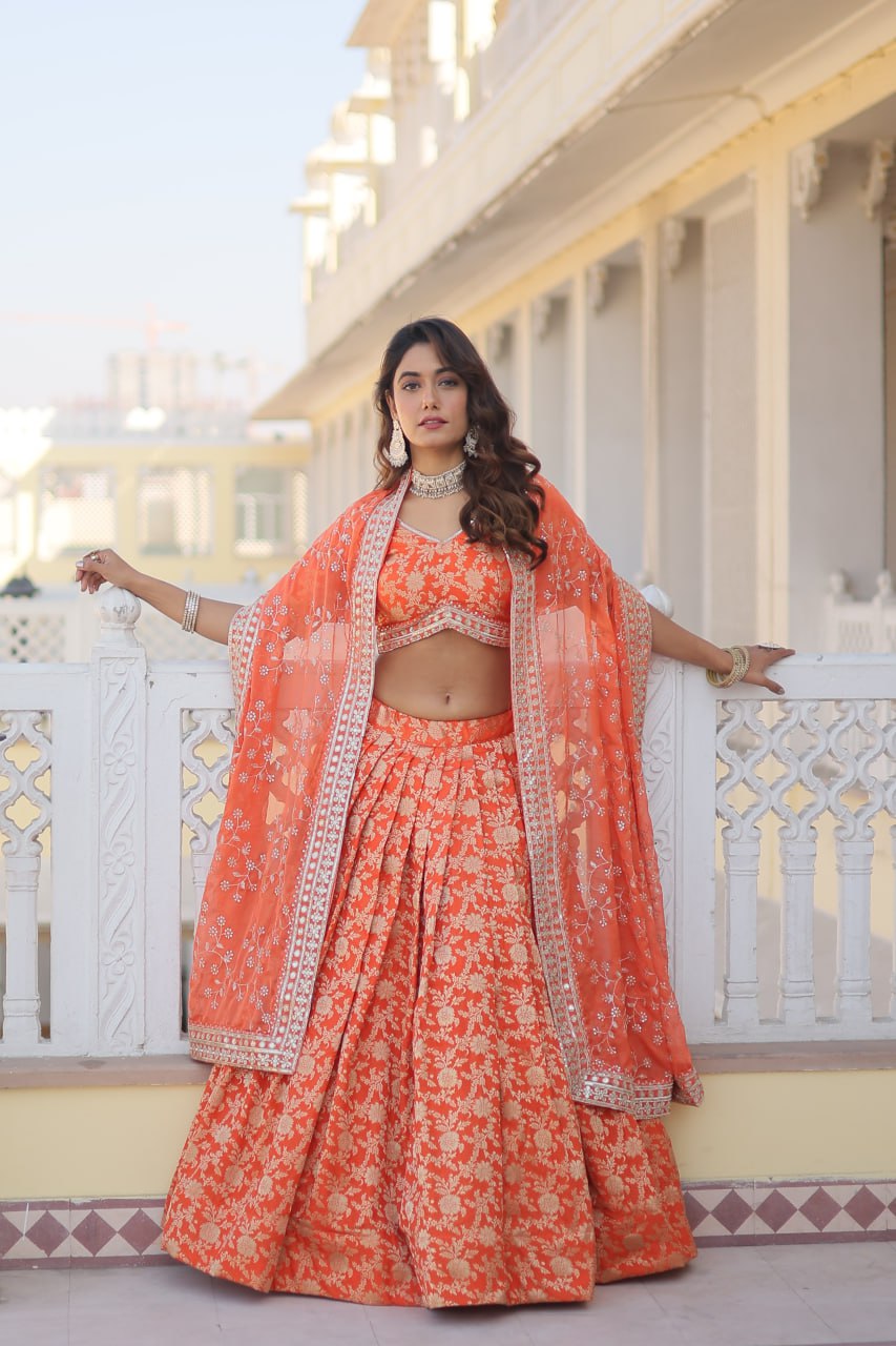 "🌟 Ethnic Elegance 2024: Designer Dyeable Viscose Jacquard Lehenga Choli Set with Sequins Embroidery - Perfect Festive Ensemble! 🌈