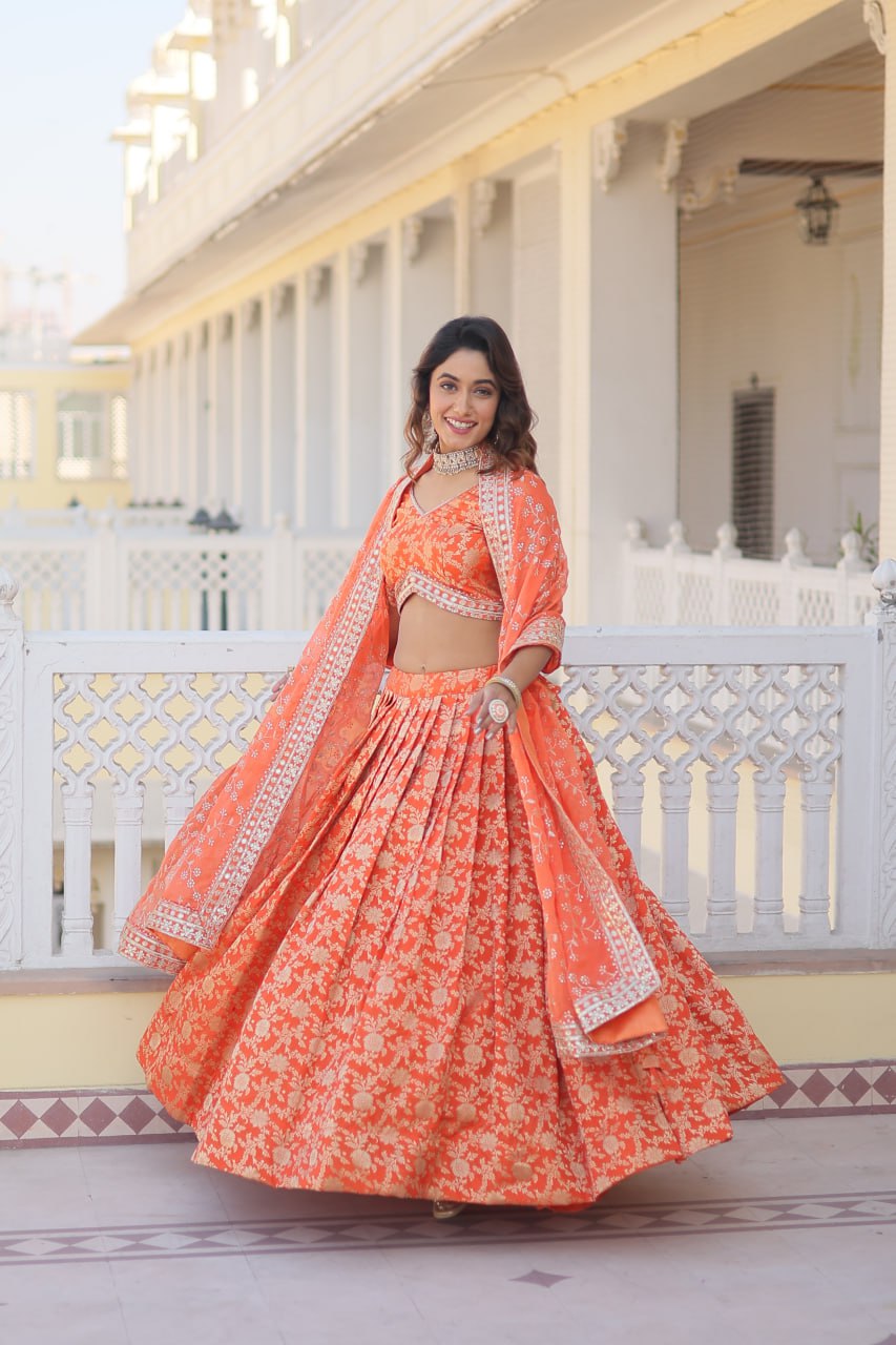 "🌟 Ethnic Elegance 2024: Designer Dyeable Viscose Jacquard Lehenga Choli Set with Sequins Embroidery - Perfect Festive Ensemble! 🌈