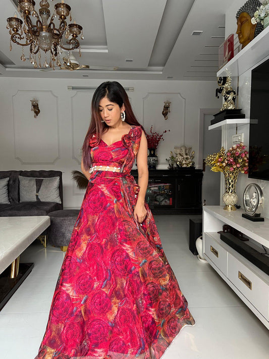 "Exquisite Silk Organza Lehenga Choli Set with Digital Print - Bollywood Elegance Meets Modern Glamour | Fully Stitched, Celebrity Style, Free Size"