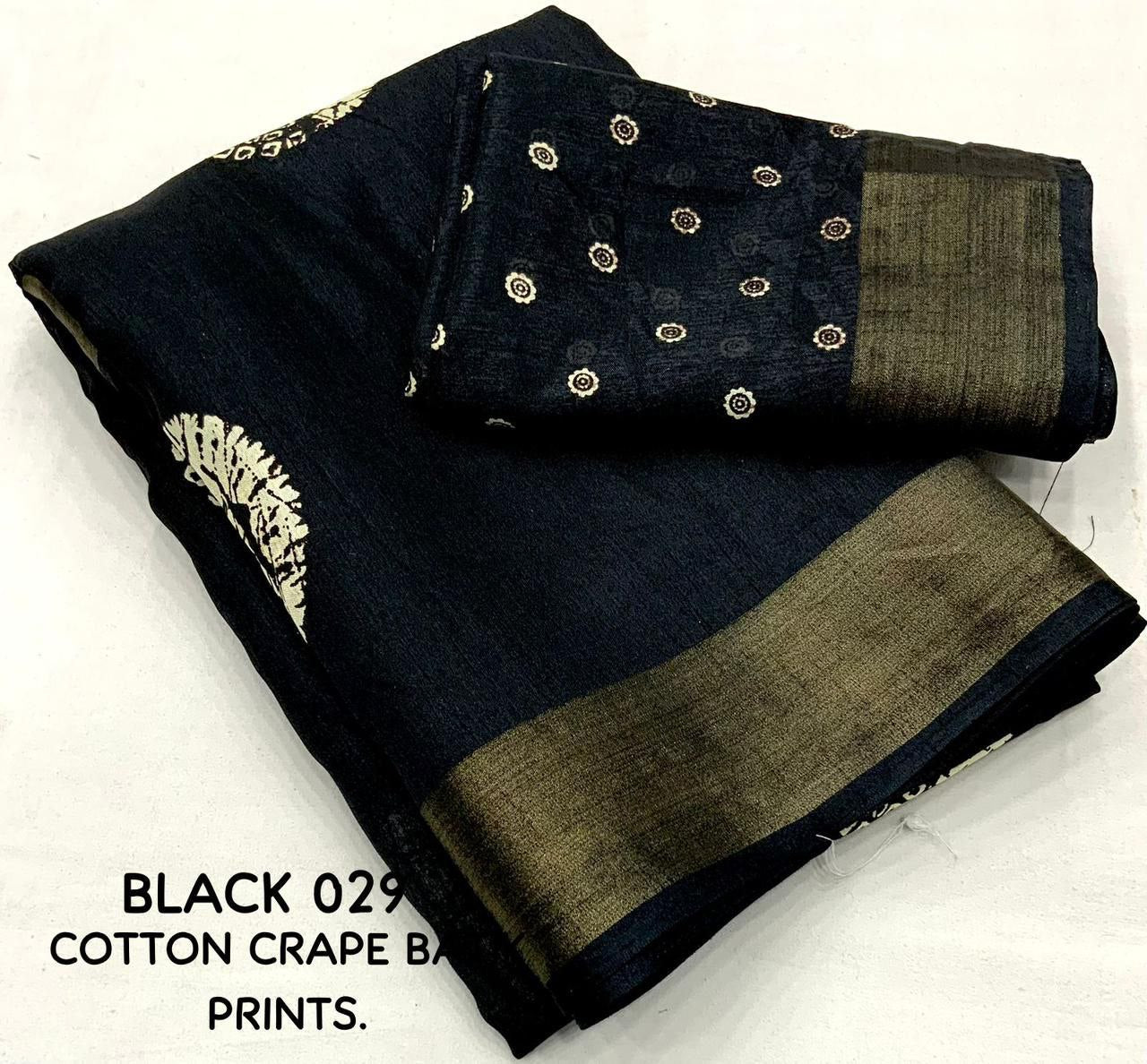 Women's Batik Printed Pattu Zari Woven Soft Cotton Crepe Saree With Blouse