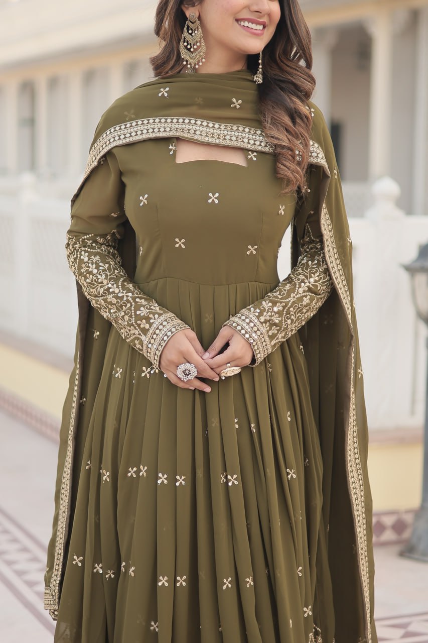 "Sequin Elegance: Faux Georgette Gown with Dupatta - Designer Embroidery, Trending 2024 Collection"