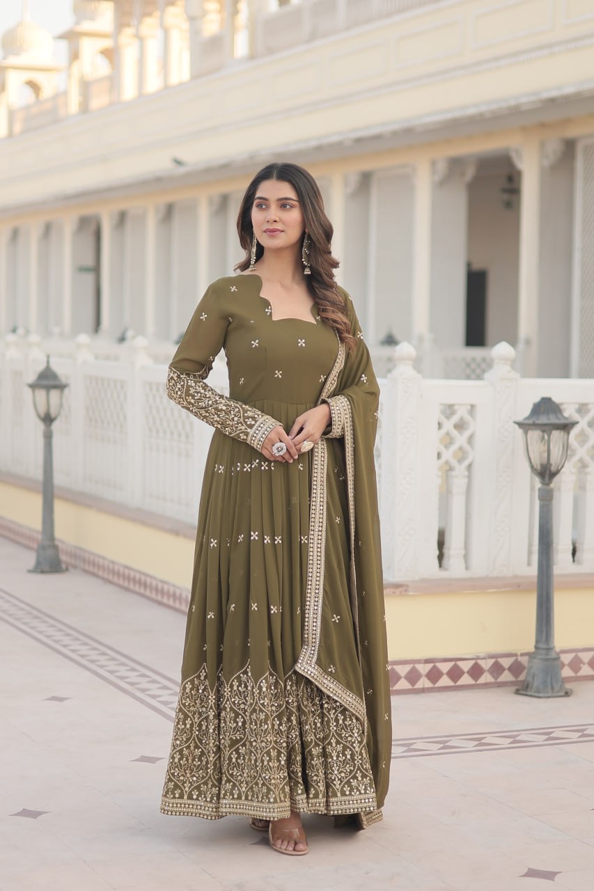 "Sequin Elegance: Faux Georgette Gown with Dupatta - Designer Embroidery, Trending 2024 Collection"