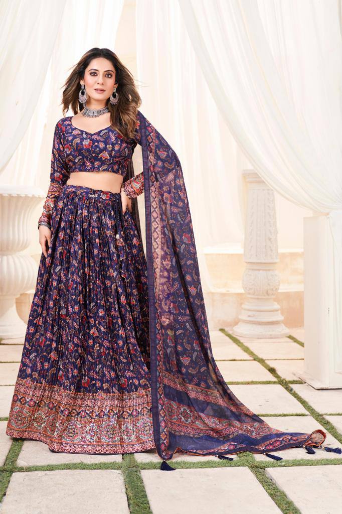 Women's Beautiful  Floral Chinon Lehenga with Zabuki Work - Perfect for Weddings and Festive Glamour!"