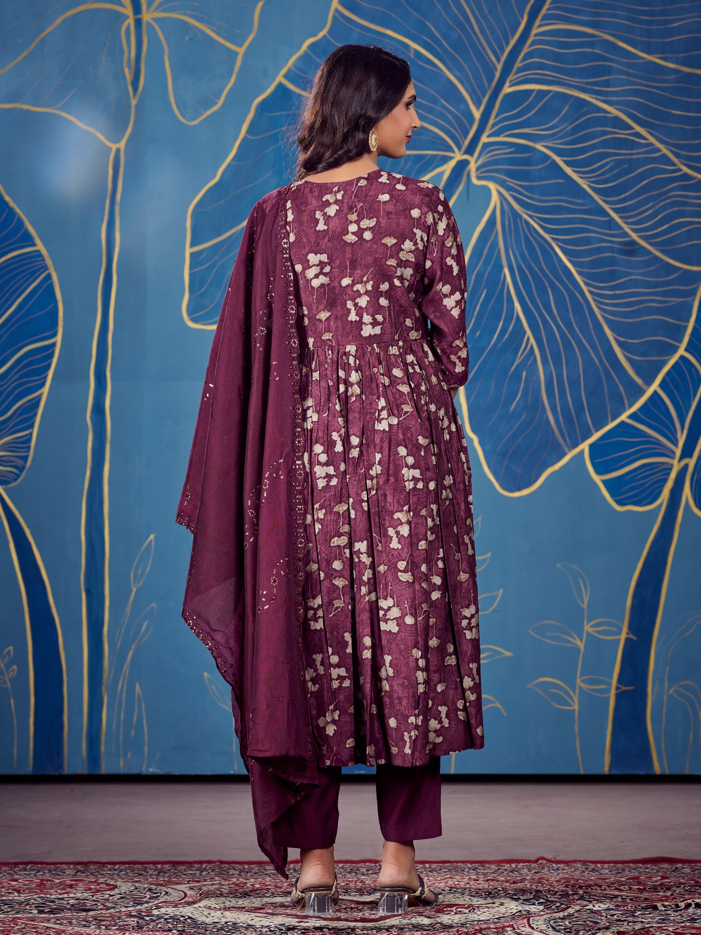 "Wine Elegance: Alia Cut Modal Silk Kurta Pant Set with Hand Work and Viscose Dupatta - Fully Stitched & Comfortable Sizes Available"