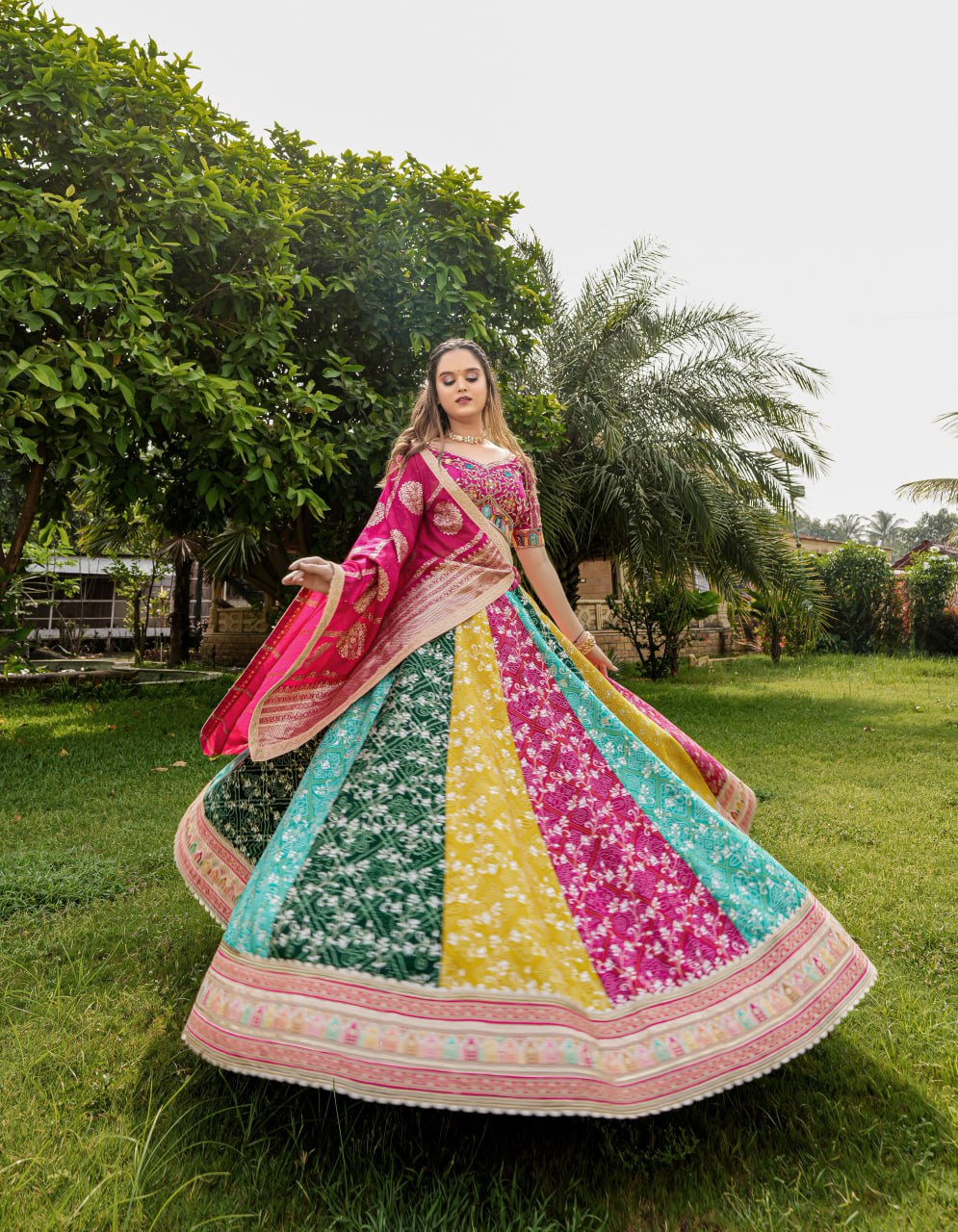 "Exquisite Multicolor Lahenga Choli Set with Men's Kurta - Heavy Embroidery, Sequins, and Jacquard Dupatta - Perfect for Festivals and Celebrations!"