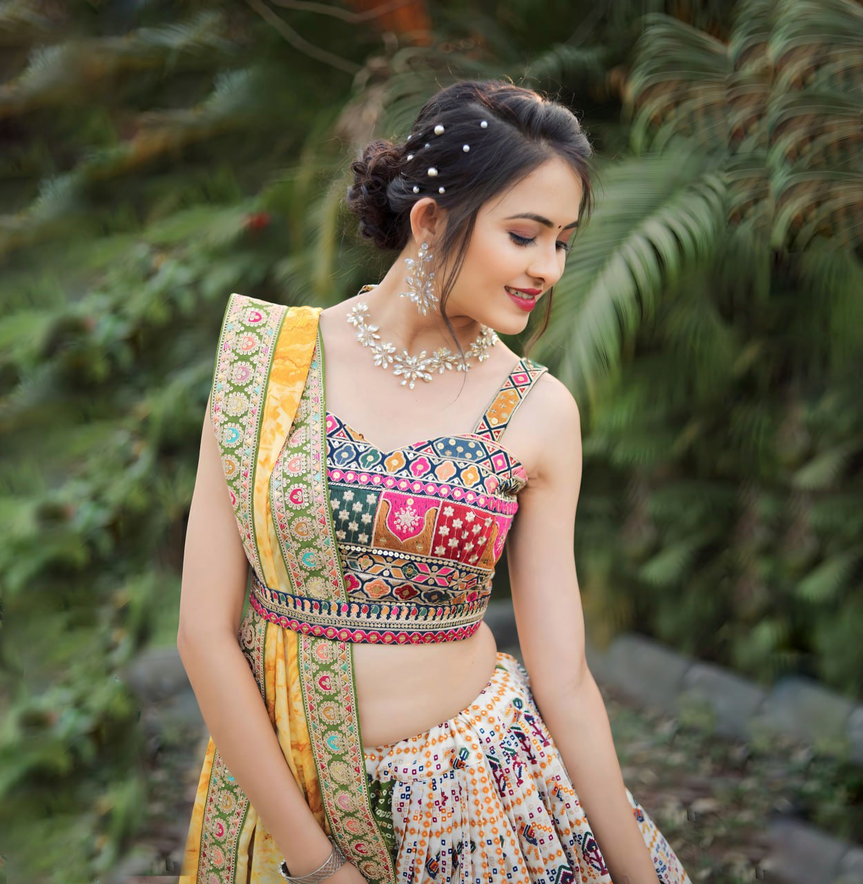 "Exquisite Bandhej Patola Foil Print Lehenga Choli Set: Elegance Redefined"