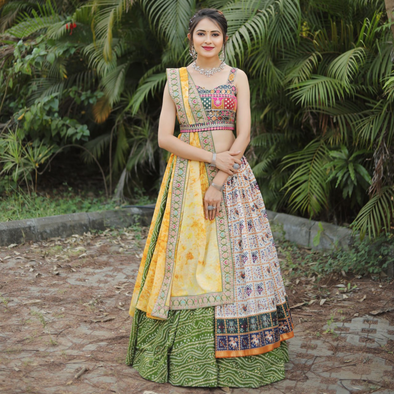 "Exquisite Bandhej Patola Foil Print Lehenga Choli Set: Elegance Redefined"