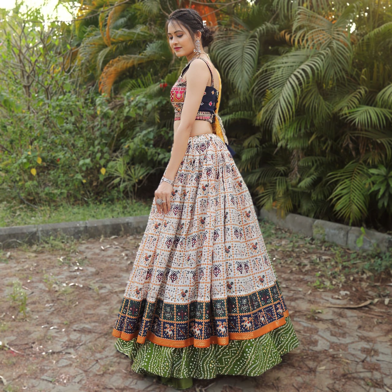 "Exquisite Bandhej Patola Foil Print Lehenga Choli Set: Elegance Redefined"