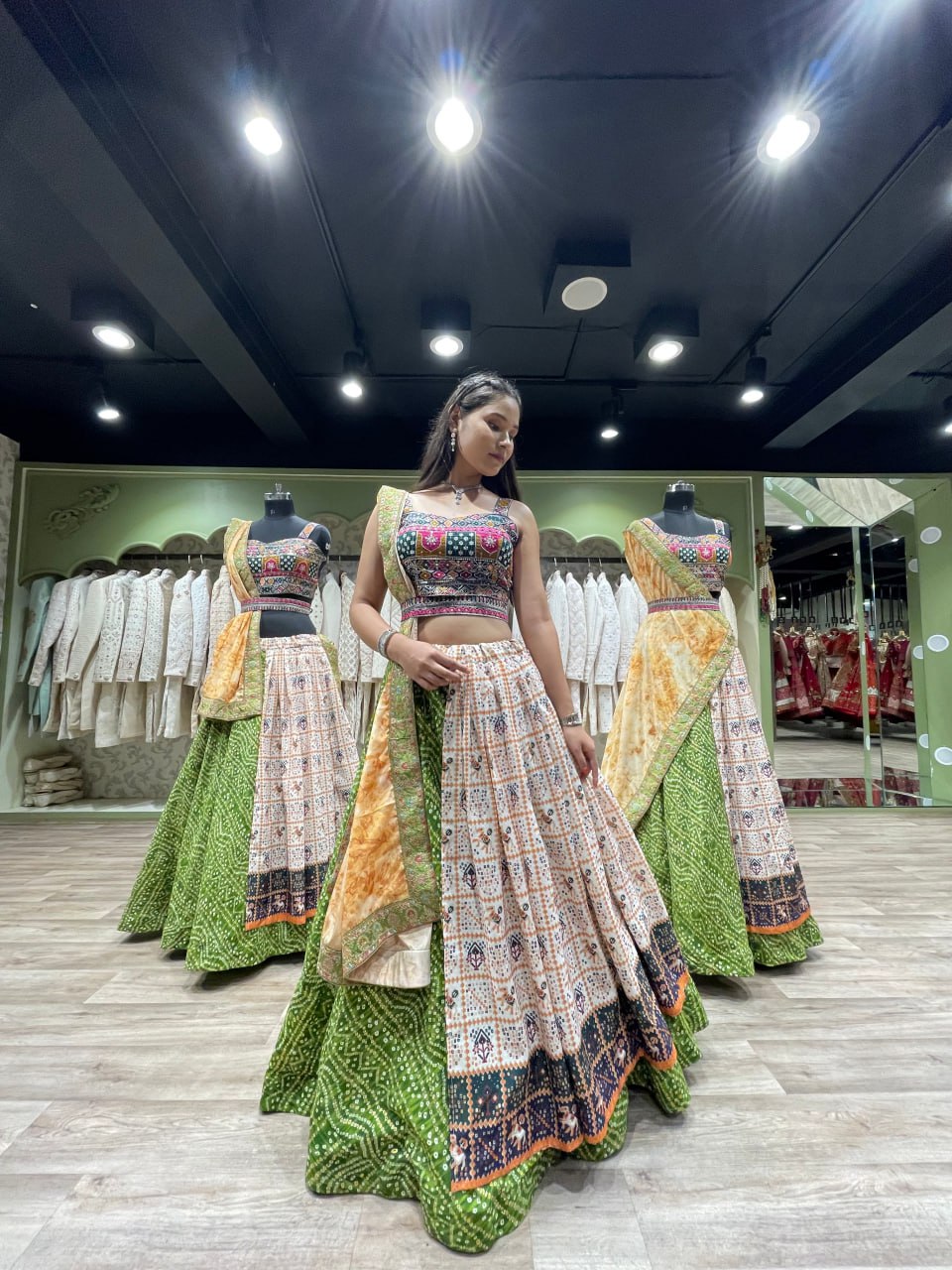 "Exquisite Bandhej Patola Foil Print Lehenga Choli Set: Elegance Redefined"