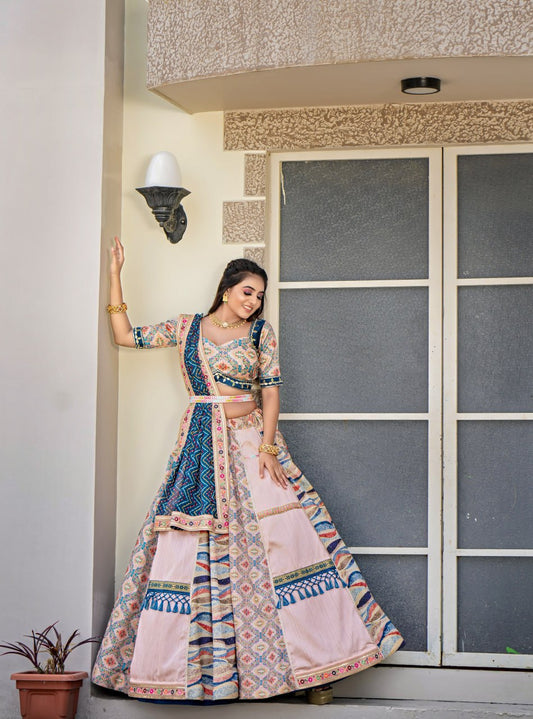 "Regal Peach & Rama Bridal Lehenga Choli Set + Men's Kurta Bottom: Embroidered Luxury Ensemble"