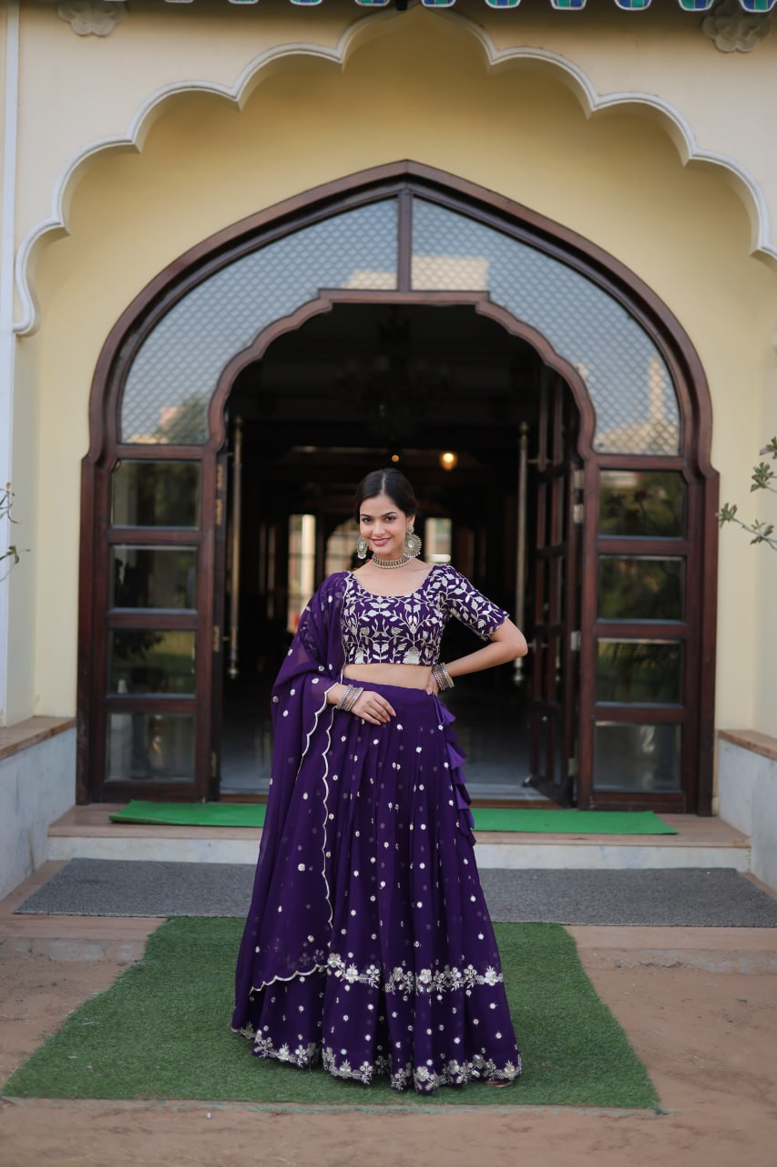 "🌸 Blooming Purple Sequins Lehenga Choli Set - Designer Faux Georgette Ensemble"