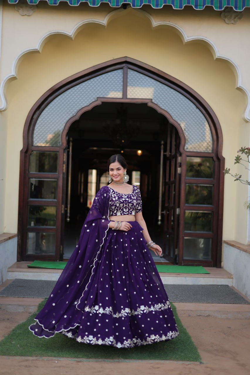 "🌸 Blooming Purple Sequins Lehenga Choli Set - Designer Faux Georgette Ensemble"