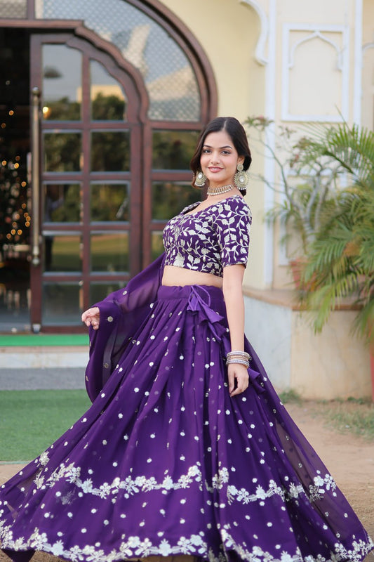 "🌸 Blooming Purple Sequins Lehenga Choli Set - Designer Faux Georgette Ensemble"