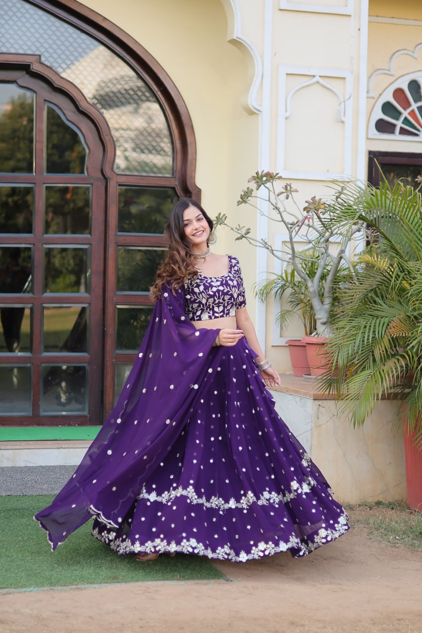 "🌸 Blooming Purple Sequins Lehenga Choli Set - Designer Faux Georgette Ensemble"