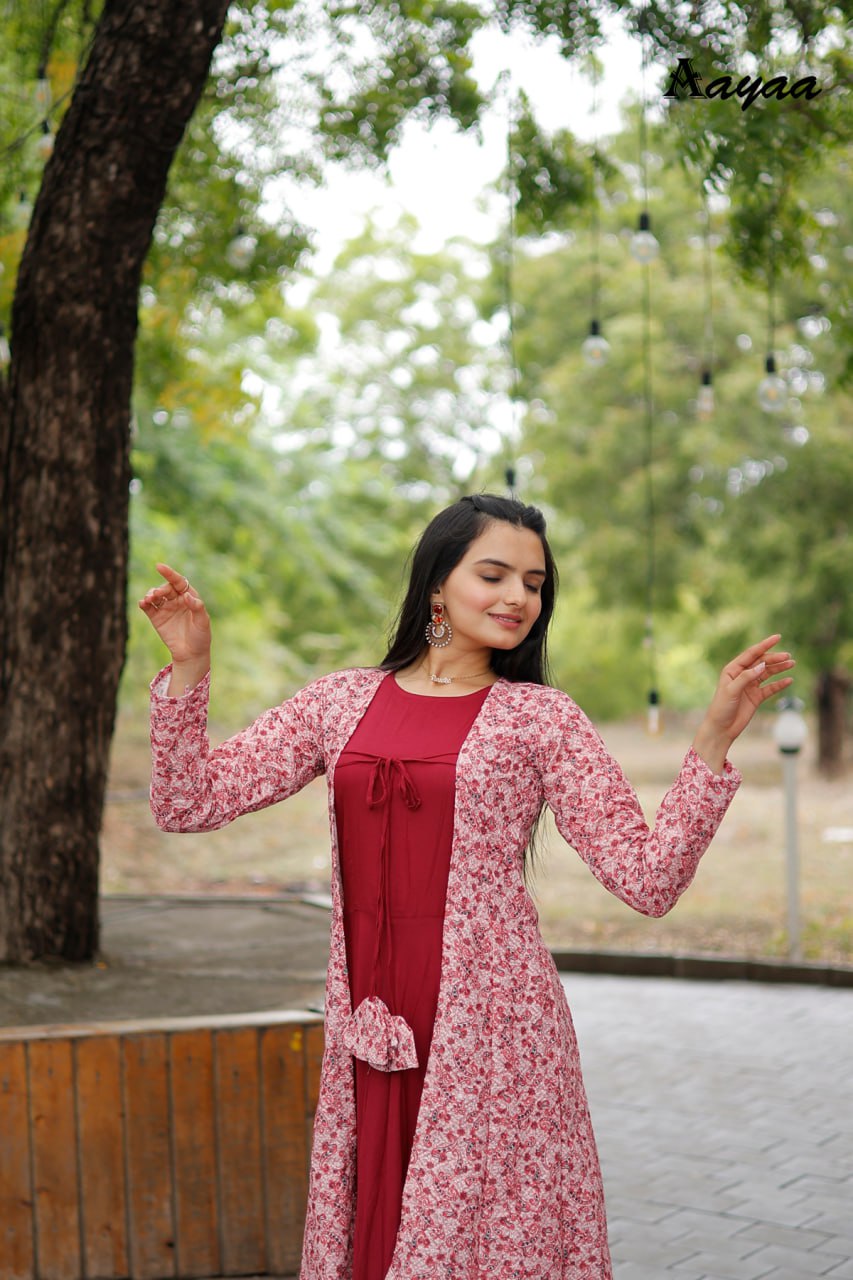 "Graceful Elegance: Women's Crochet Embroidered Gown with Georgette Shrug Set"