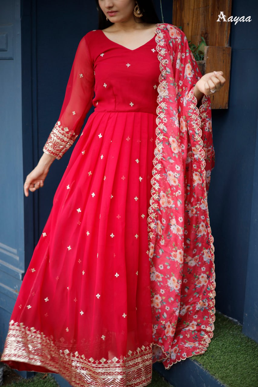 "Enchanting Georgette Silk Gown Set with Intricate Thread and Sequence Work"