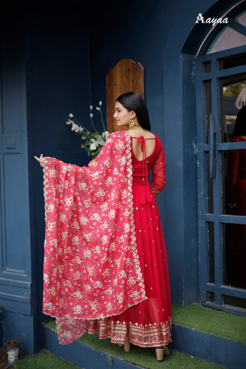 "Enchanting Georgette Silk Gown Set with Intricate Thread and Sequence Work"