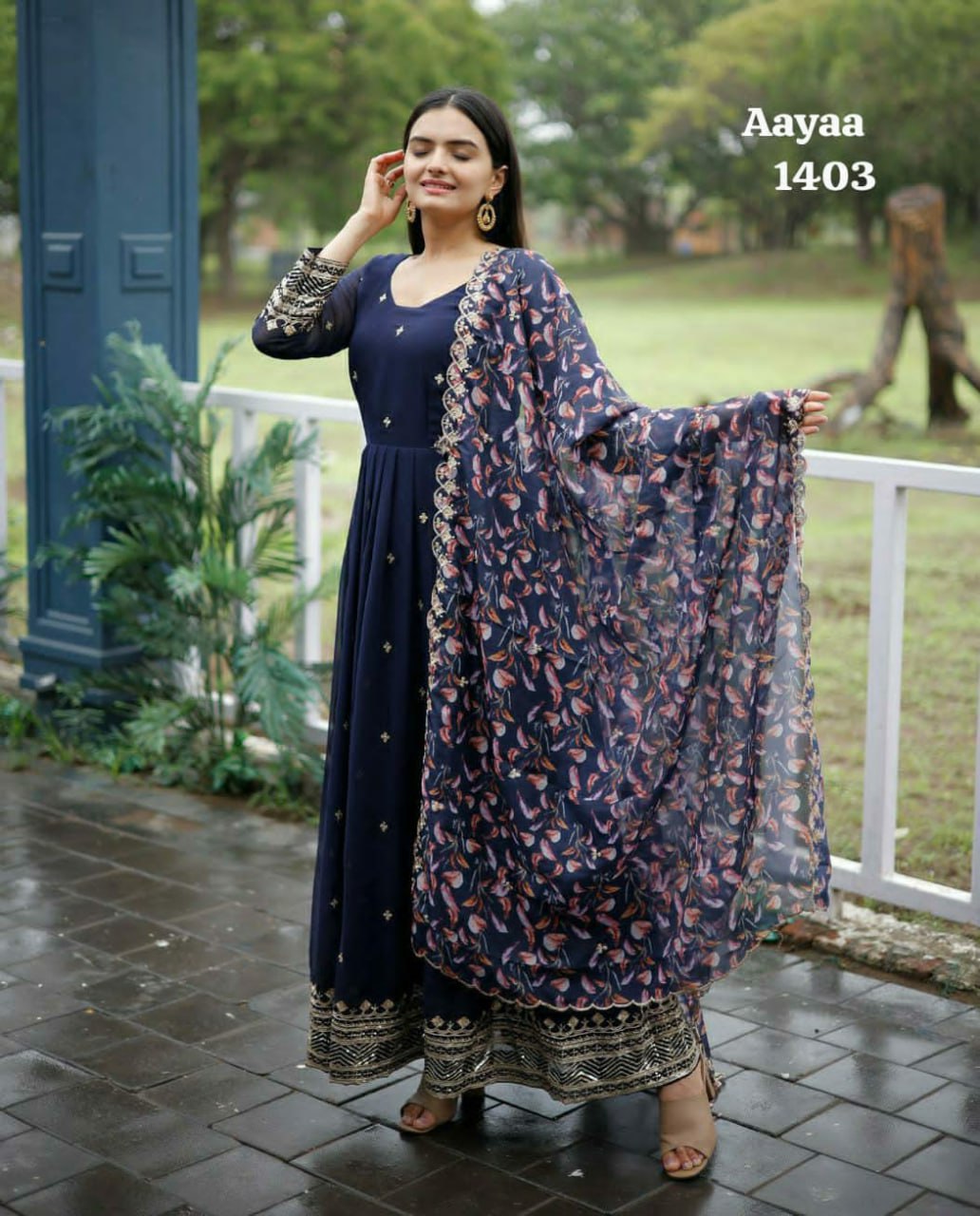 "Enchanting Georgette Silk Gown Set with Intricate Thread and Sequence Work"