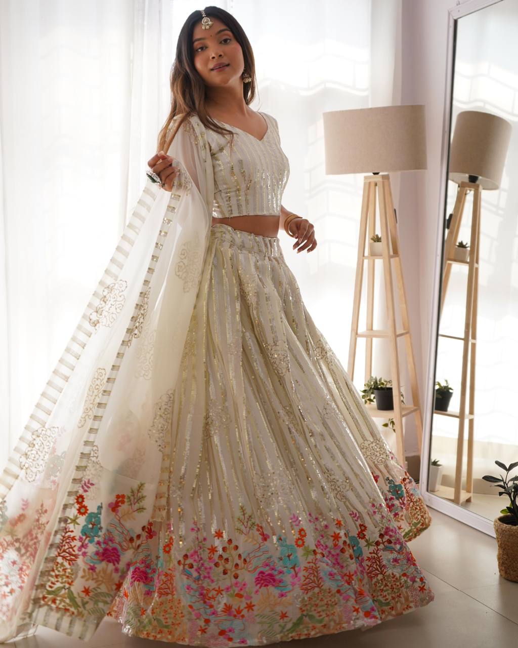 "Radiant Fox Georgette Lehenga Choli Set with Stunning Sequence Work - Semi Stitched"