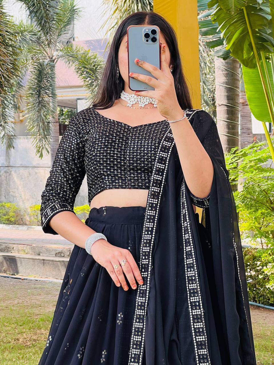 "Opulent Elegance: Black Embroidery Lehenga Set with Heavy Georgette Fabric"