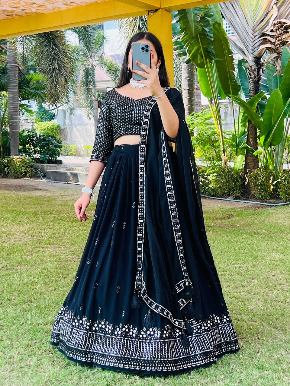 "Opulent Elegance: Black Embroidery Lehenga Set with Heavy Georgette Fabric"