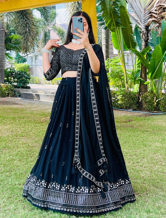 "Opulent Elegance: Black Embroidery Lehenga Set with Heavy Georgette Fabric"