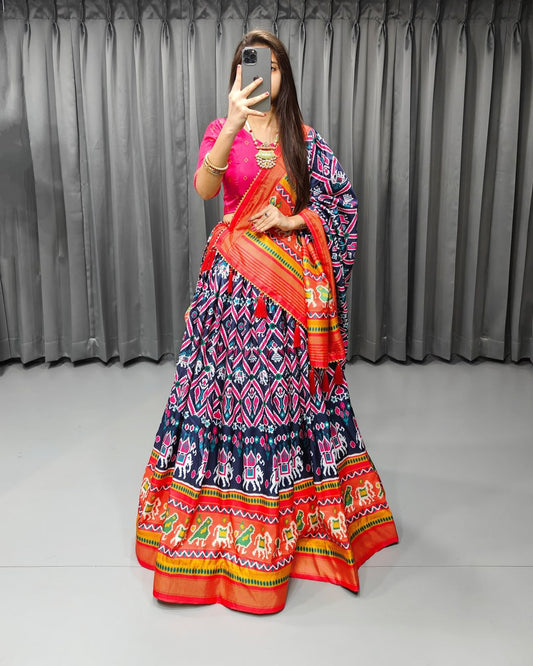 "Royal Patola Splendor: Tussar Silk Lehenga Ensemble"