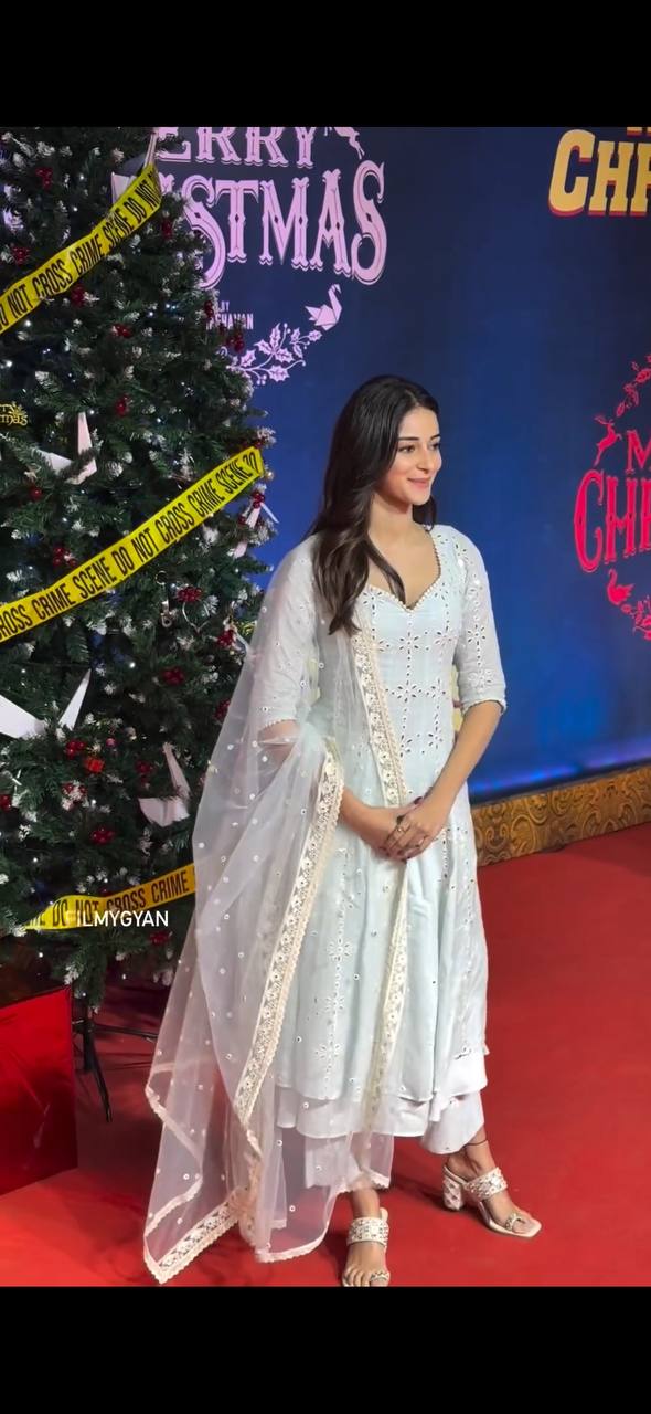 "Ananya Pandey Inspired Bollywood Flair Gown Set: Exquisite Embroidery & Full Flair Design"