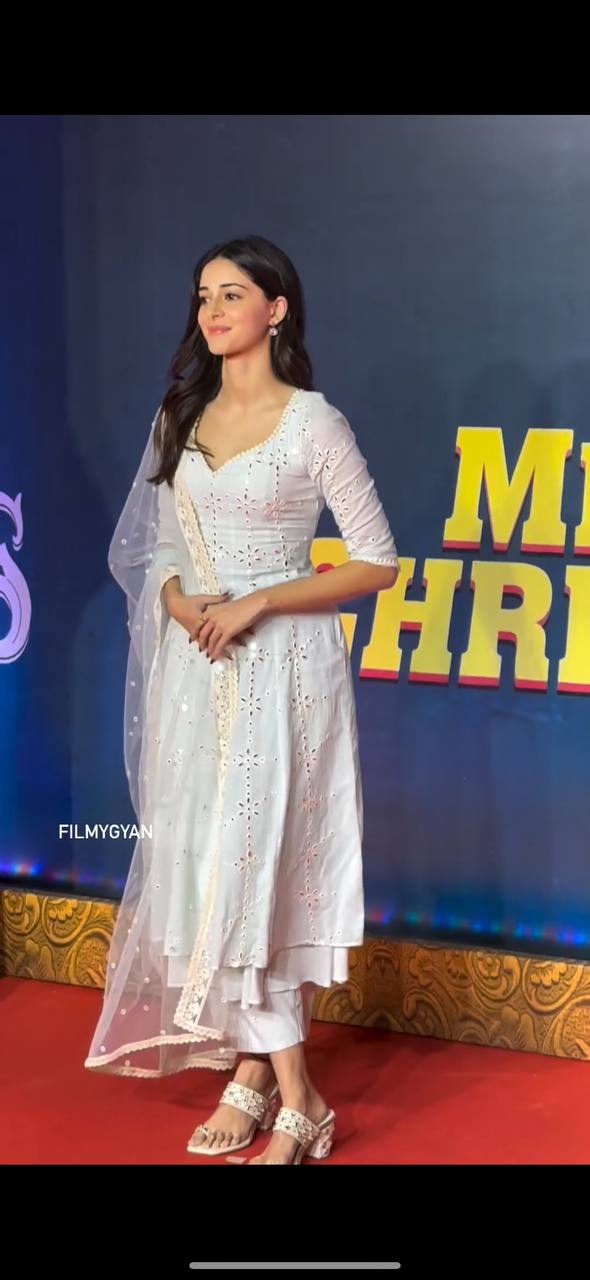 "Ananya Pandey Inspired Bollywood Flair Gown Set: Exquisite Embroidery & Full Flair Design"