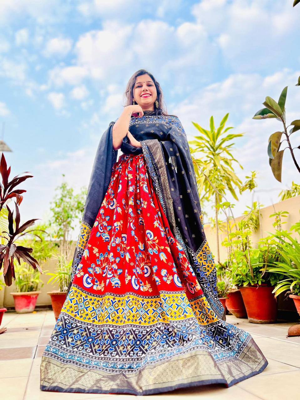 "Floral Splendor: Soft Dola Silk Lehenga Set with Foil Work & Tassels"