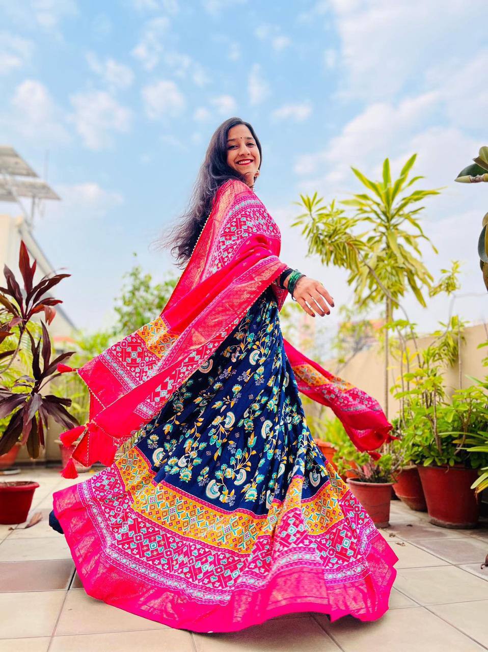 "Floral Splendor: Soft Dola Silk Lehenga Set with Foil Work & Tassels"