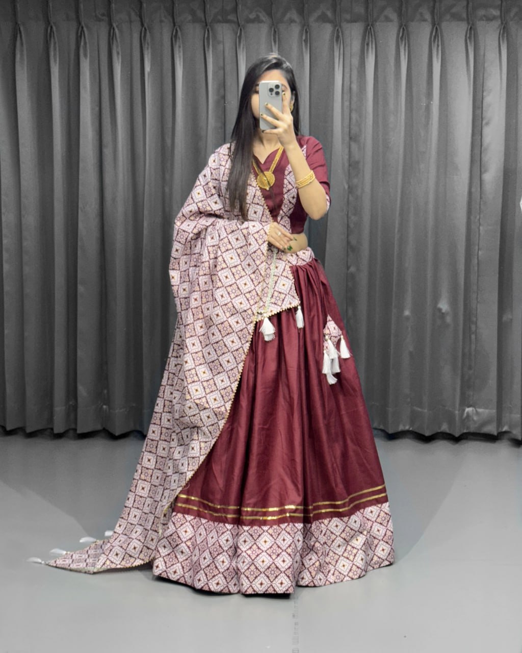 "Graceful Cotton Lehenga Choli Set with Gotta Patti Touch - Lightweight & Elegant Ensemble"