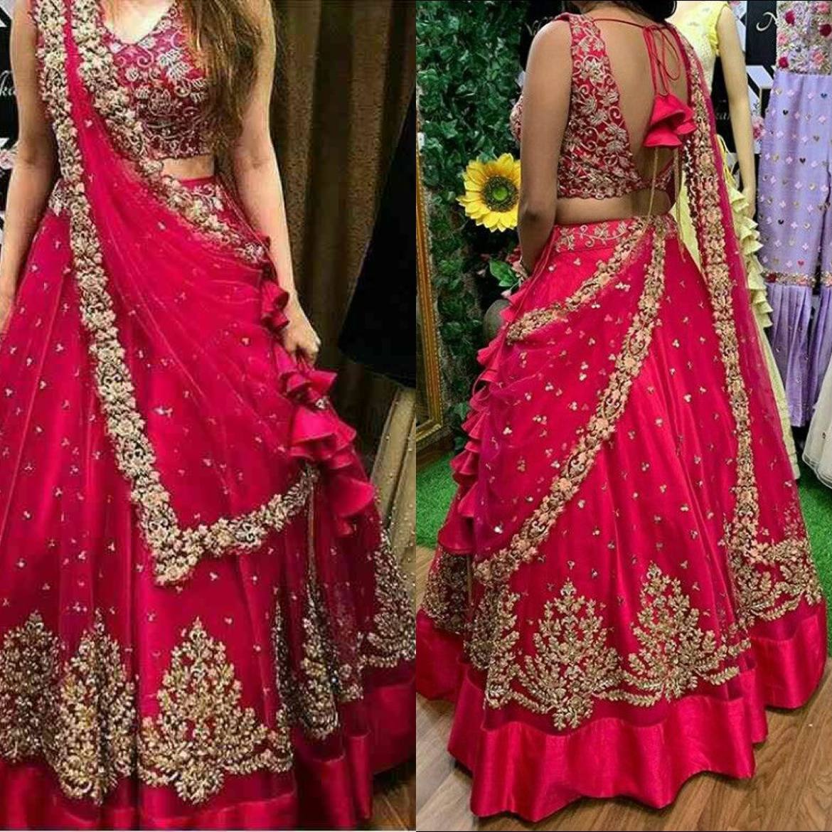 "Pink Perfection: Embroidered Lehenga Choli Ensemble"