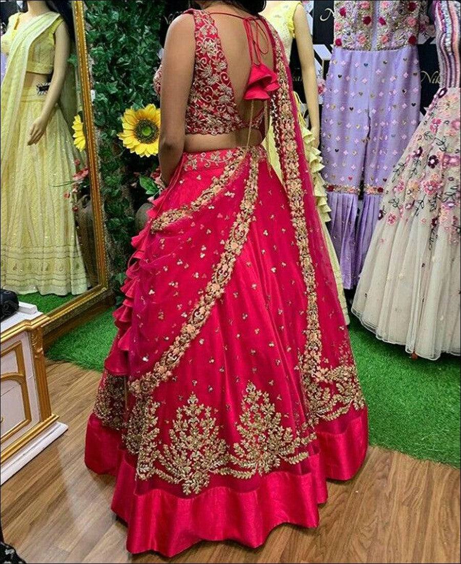 "Pink Perfection: Embroidered Lehenga Choli Ensemble"