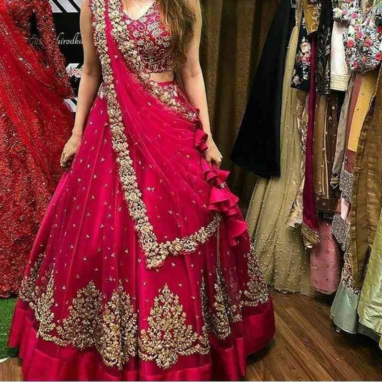 "Pink Perfection: Embroidered Lehenga Choli Ensemble"