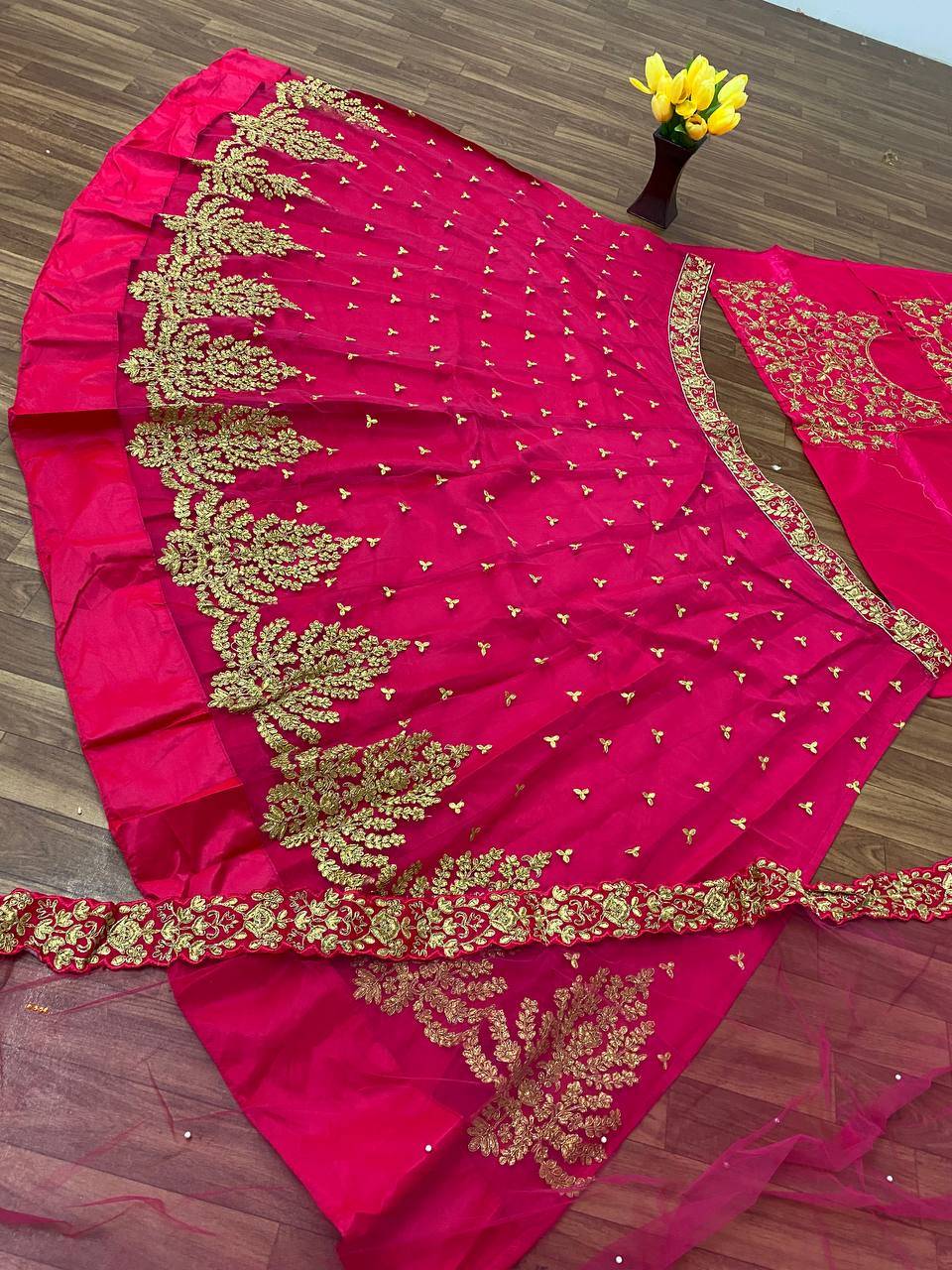 "Pink Perfection: Embroidered Lehenga Choli Ensemble"