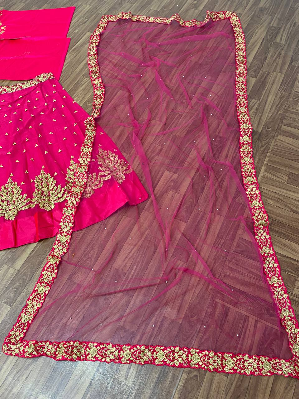 "Pink Perfection: Embroidered Lehenga Choli Ensemble"