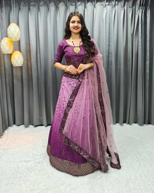 "Enchanting Orchid: Embroidered Semi-Stitched Lehenga Choli Set"