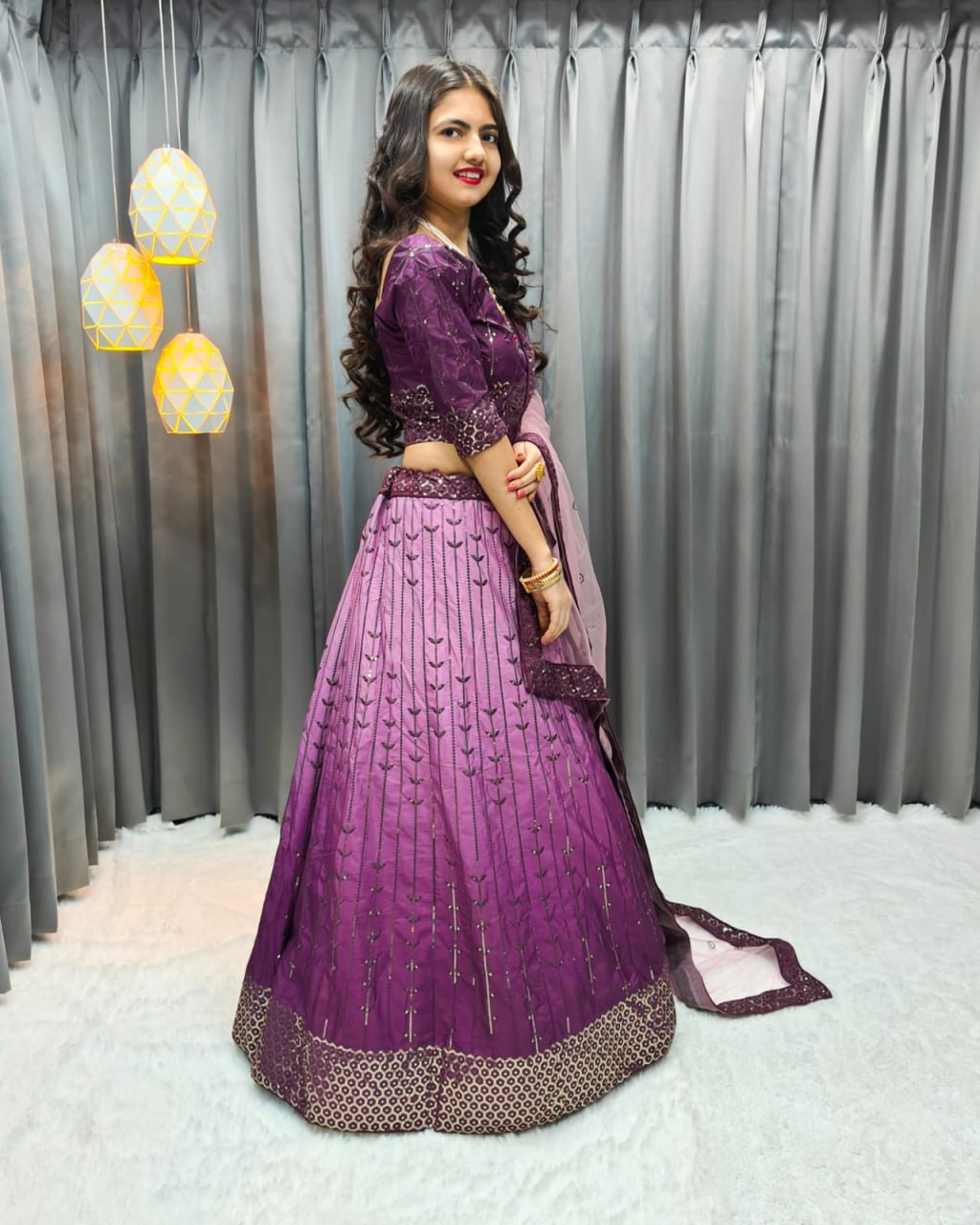 "Enchanting Orchid: Embroidered Semi-Stitched Lehenga Choli Set"